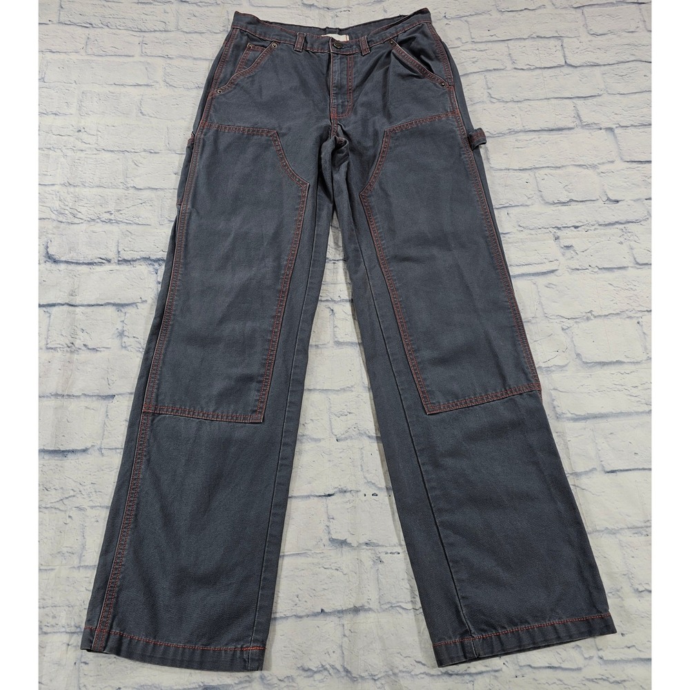 BDG Carpenter Pants Womens 26 Charcoal Grey Red Stitch Double Knee Utility